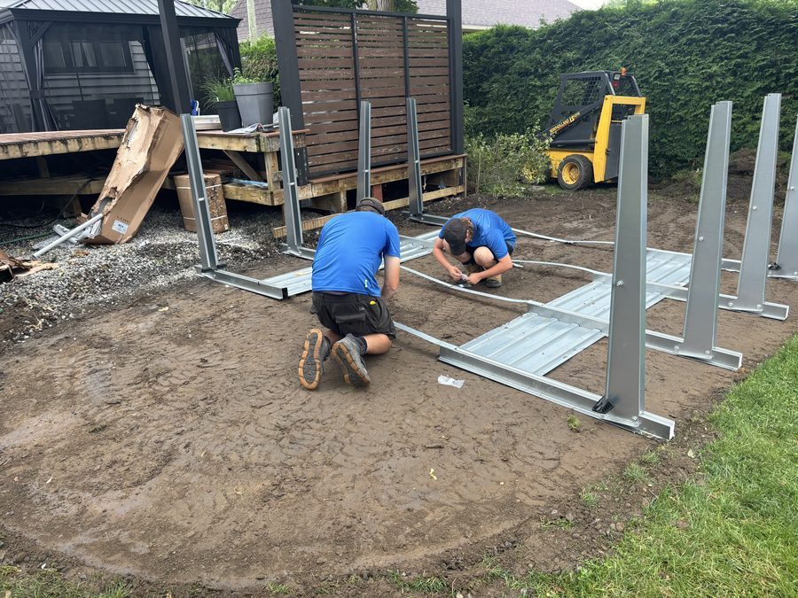 Pose de la structure — début du chantier — Piscines Lemaire Rive-Sud